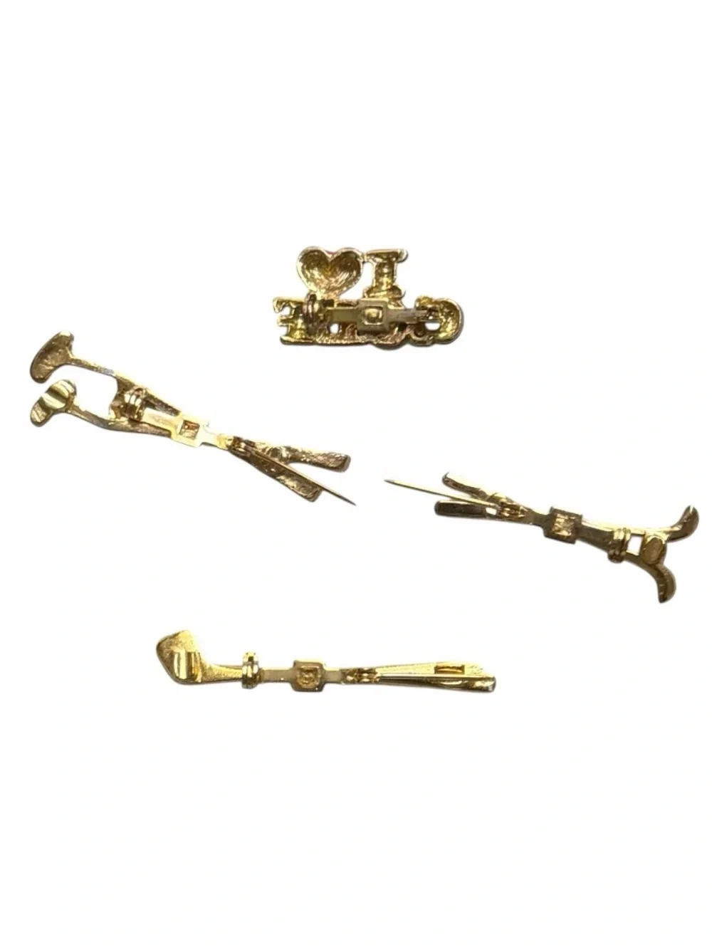 Set of 4 Vintage Gold-Tone Golf Theme Brooch Lapel Pins
